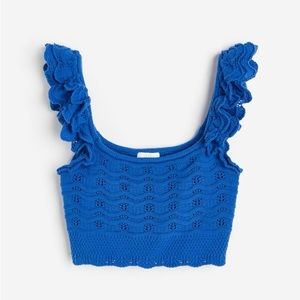 H&M Crochet Look Crop Top, Blue, Size Small
